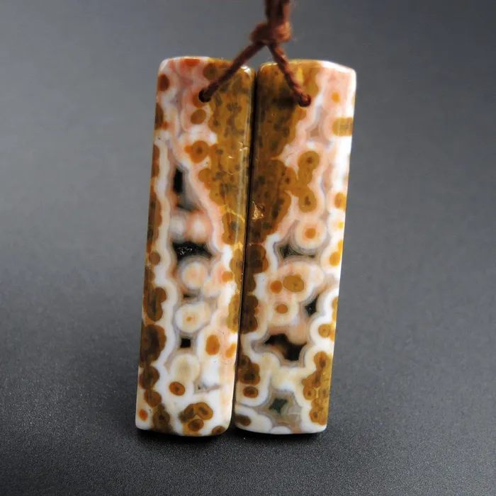 Intrinsic Trading Earrings Natural Ocean Jasper Earring Pair Rectangle Cabochon Cab Pair Drilled Matched Earrings Bead Pair Natural Stone E1853