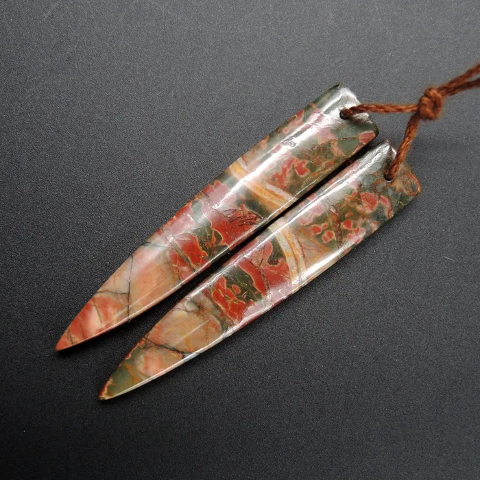 Intrinsic Trading Earrings Natural Red Creek Jasper Earring Pair Cabochon Cab Pair Drilled Dagger Matched Earrings Bead Pair E2023