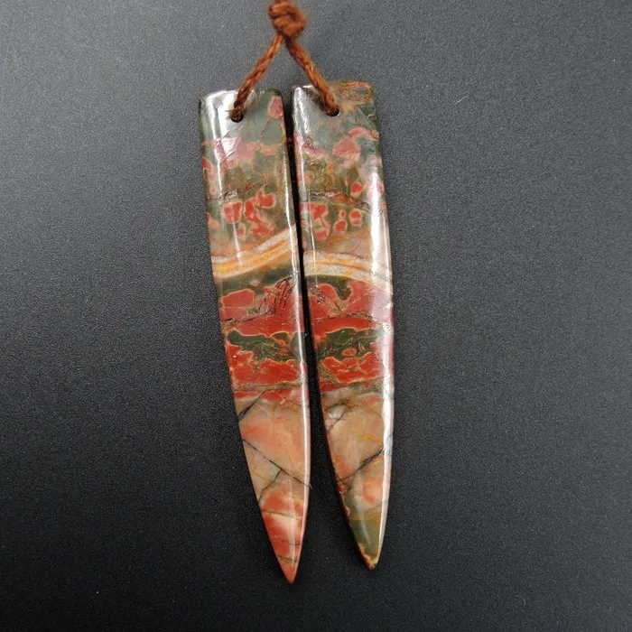 Intrinsic Trading Earrings Natural Red Creek Jasper Earring Pair Cabochon Cab Pair Drilled Dagger Matched Earrings Bead Pair E2023