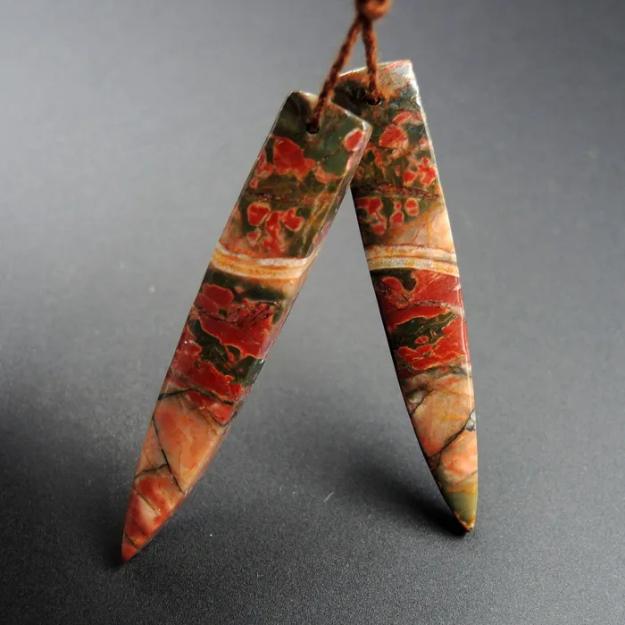 Intrinsic Trading Earrings Natural Red Creek Jasper Earring Pair Cabochon Cab Pair Drilled Dagger Matched Earrings Bead Pair E2023