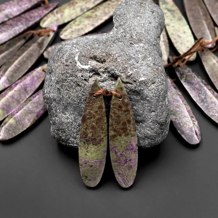 Intrinsic Trading Natural Atlantisite Stichtite Earring Pair Teardrop Matched Gemstone Earrings Intrinsic Trading Natural Atlantisite Stichtite Earring Pair Teardrop Matched Gemstone Earrings