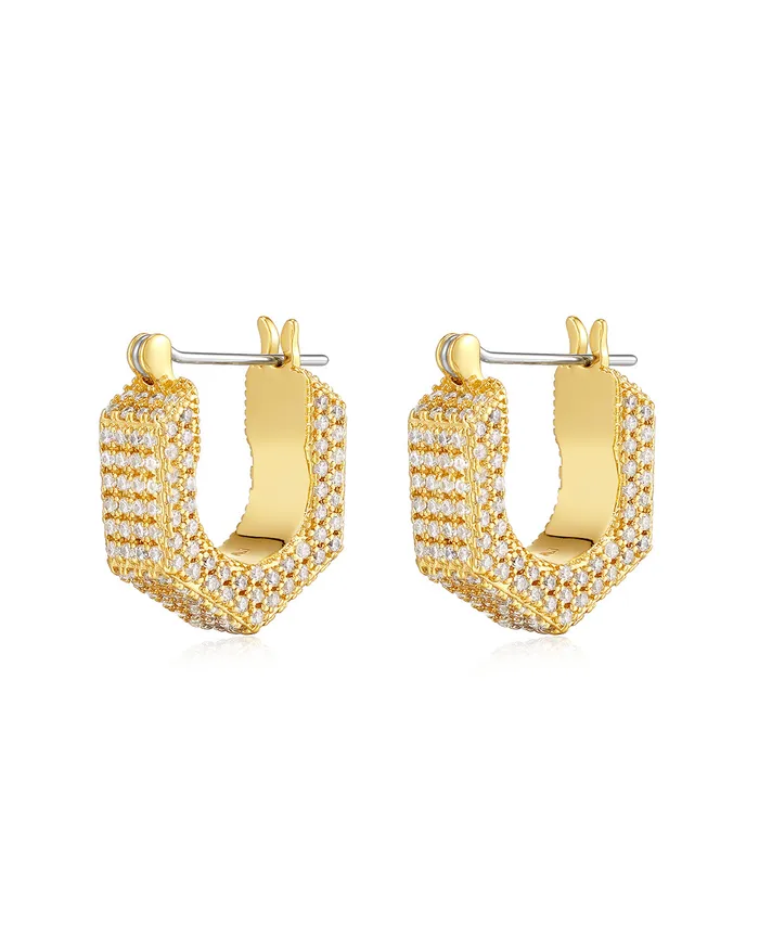 Luv Aj PreStyled Sets Pave Hex Bolt Huggies Gold