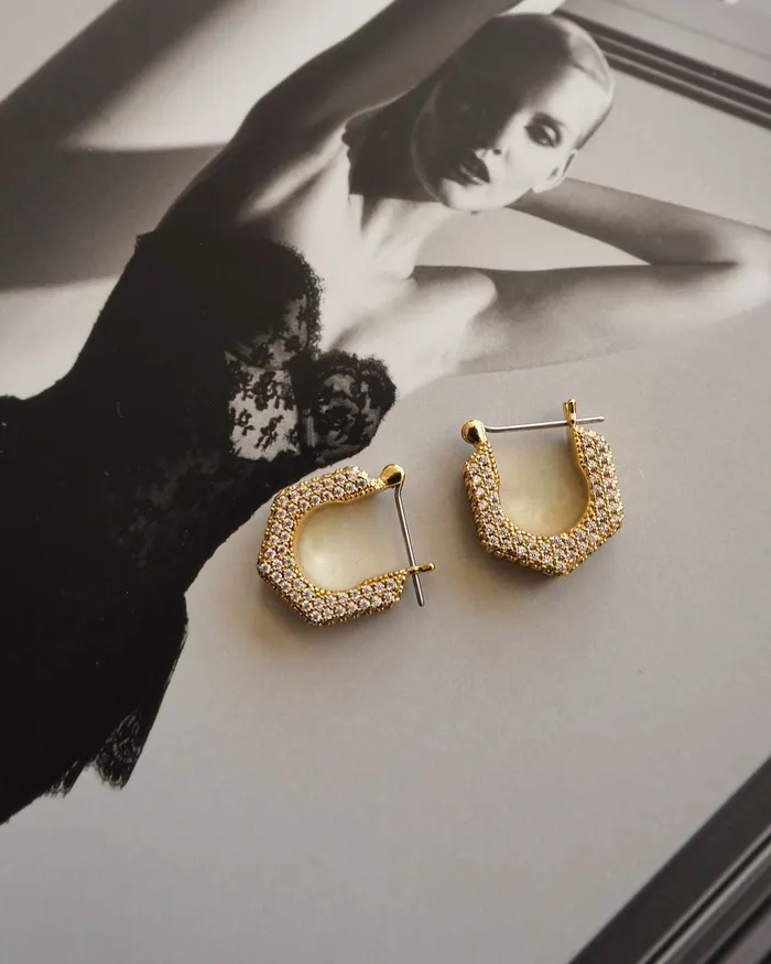 Luv Aj PreStyled Sets Pave Hex Bolt Huggies Gold Luv Aj PreStyled Sets Pave Hex Bolt Huggies Gold