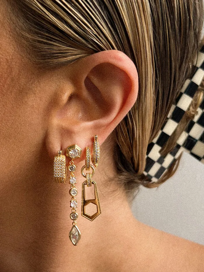 Luv Aj PreStyled Sets Pave Hex Bolt Huggies Gold Luv Aj PreStyled Sets Pave Hex Bolt Huggies Gold