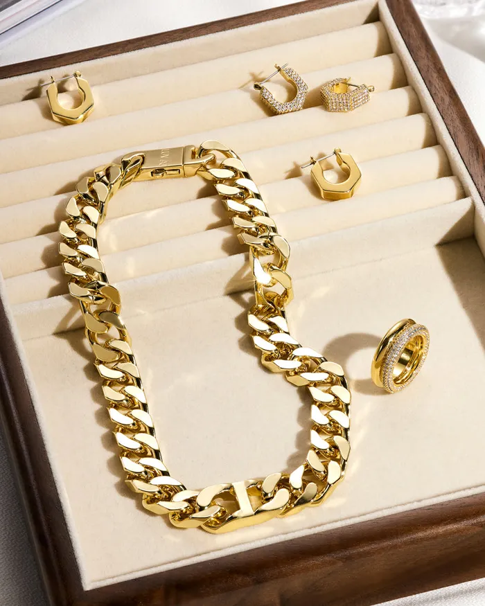 Luv Aj PreStyled Sets Pave Hex Bolt Huggies Gold Luv Aj PreStyled Sets Pave Hex Bolt Huggies Gold