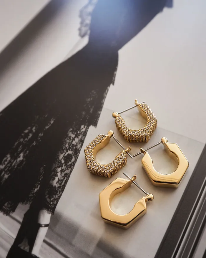 Luv Aj PreStyled Sets Pave Hex Bolt Huggies Gold Luv Aj PreStyled Sets Pave Hex Bolt Huggies Gold