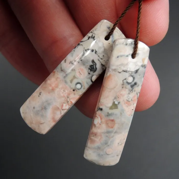 Natural Galaxy Jasper Earring Pair Rectangle Cabochon Cab Pair Drilled Matched Earrings Bead Pair Natural Stone E2677 Intrinsic Trading Earrings