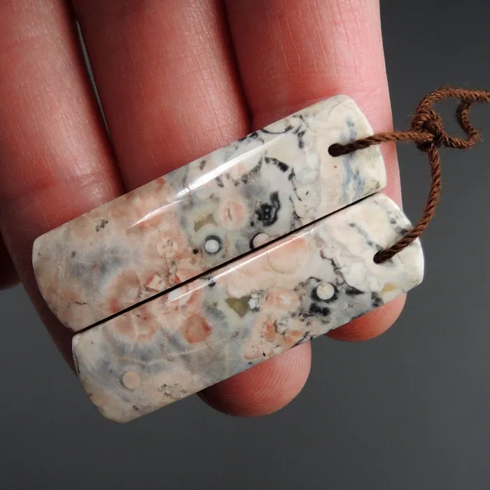 Natural Galaxy Jasper Earring Pair Rectangle Cabochon Cab Pair Drilled Matched Earrings Bead Pair Natural Stone E2677 Intrinsic Trading Earrings