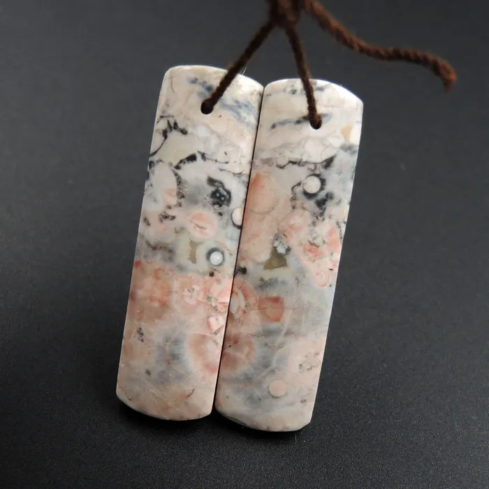 Natural Galaxy Jasper Earring Pair Rectangle Cabochon Cab Pair Drilled Matched Earrings Bead Pair Natural Stone E2677 Intrinsic Trading Earrings