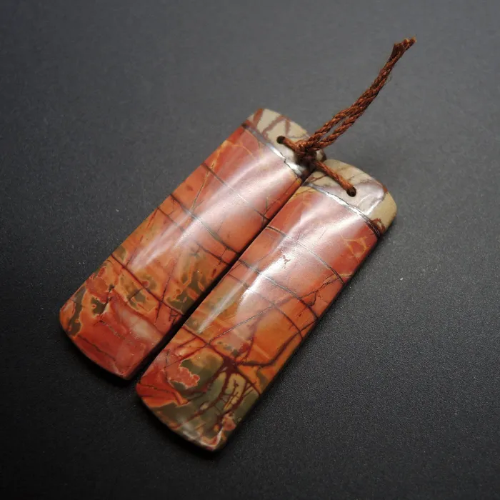 Natural Red Creek Jasper Earring Pair Rectangle Cabochon Cab Pair Drilled Matched Earrings Bead Pair E478 Intrinsic Trading Earrings