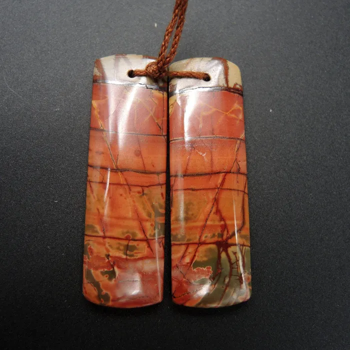 Natural Red Creek Jasper Earring Pair Rectangle Cabochon Cab Pair Drilled Matched Earrings Bead Pair E478 Intrinsic Trading Earrings