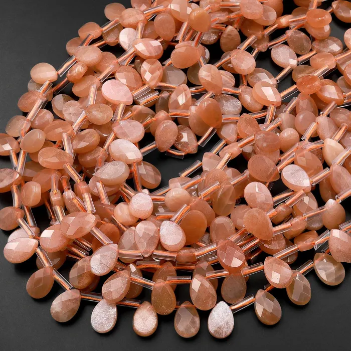 Natural Silvery Peach Moonstone Faceted Flat Teardrop Beads Good for Earrings 155 Strand Intrinsic Trading Earrings