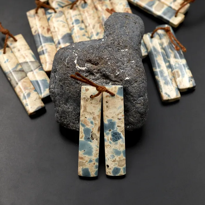 Natural Slate Blue Conglomerate Jasper Earring Pair Rectangle Cabochon Pair Drilled Matched Gemstone Beads Intrinsic Trading Earrings Natural Slate Blue Conglomerate Jasper Earring Pair Rectangle Cabochon Pair Drilled Matched Gemstone Beads Intrinsic Trading Earrings