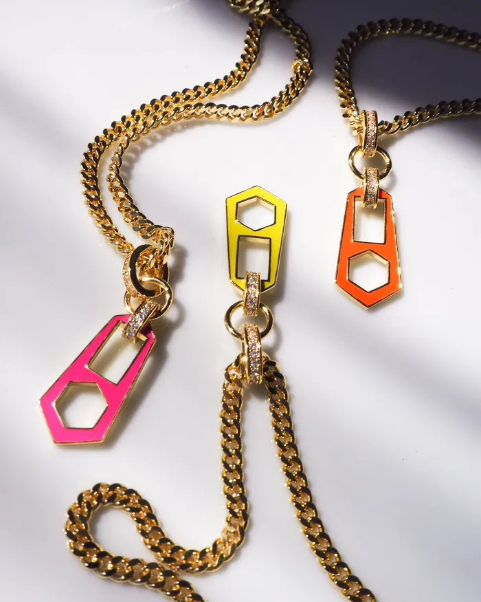 Necklaces Luv Aj Mini Zipper Pendant Necklace Hot Pink Gold Necklaces Luv Aj Mini Zipper Pendant Necklace Hot Pink Gold