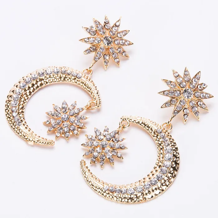 Star and Moon Crystal Embellished Dangle Earrings Refined by AnnaKaci Earrings