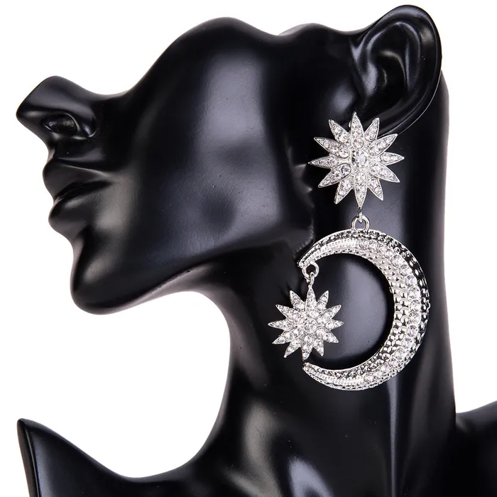 Star and Moon Crystal Embellished Dangle Earrings Refined by AnnaKaci Earrings Star and Moon Crystal Embellished Dangle Earrings Refined by AnnaKaci Earrings
