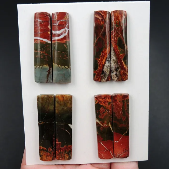 Undrilled Natural Red Creek Jasper Stone Cabochon Rectangle Matched Earring Pair Cab Picasso Jasper Cherry Creek Jasper Cabochon Set C322 Card Intrinsic Trading Earrings