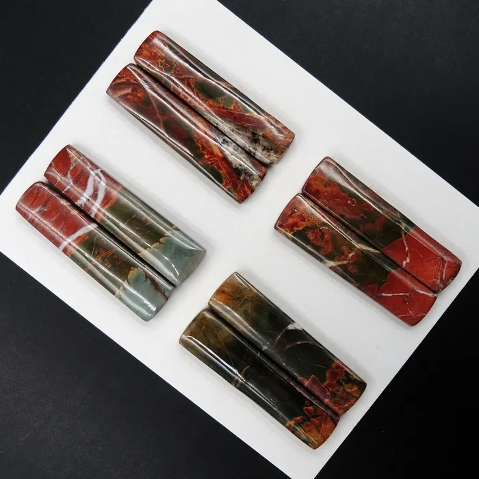 Undrilled Natural Red Creek Jasper Stone Cabochon Rectangle Matched Earring Pair Cab Picasso Jasper Cherry Creek Jasper Cabochon Set C322 Card Intrinsic Trading Earrings