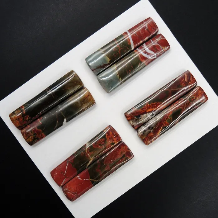 Undrilled Natural Red Creek Jasper Stone Cabochon Rectangle Matched Earring Pair Cab Picasso Jasper Cherry Creek Jasper Cabochon Set C322 Card Intrinsic Trading Earrings