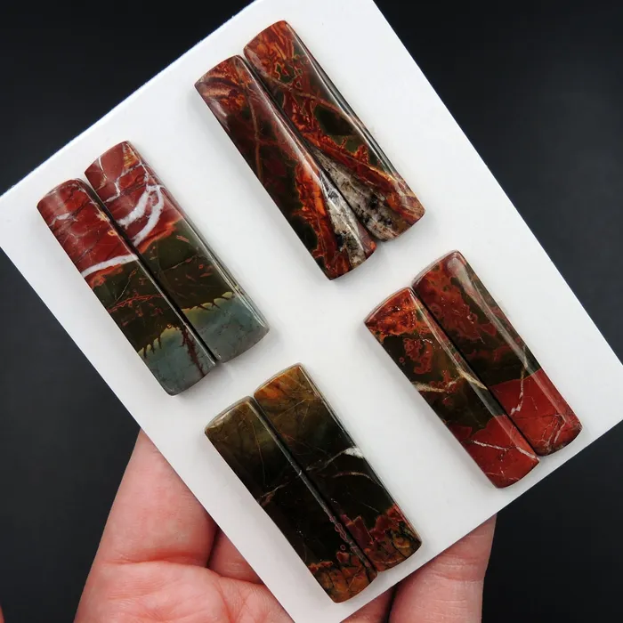 Undrilled Natural Red Creek Jasper Stone Cabochon Rectangle Matched Earring Pair Cab Picasso Jasper Cherry Creek Jasper Cabochon Set C322 Card Intrinsic Trading Earrings