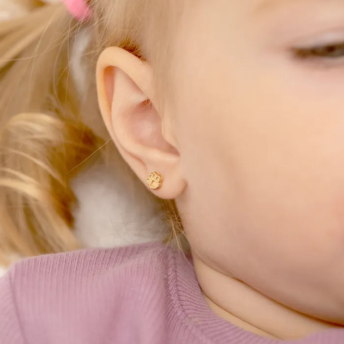 14k Gold Dog Paw Baby Toddler Kids Earrings Safety Screw Back Baby Screw Back Earrings Earrings