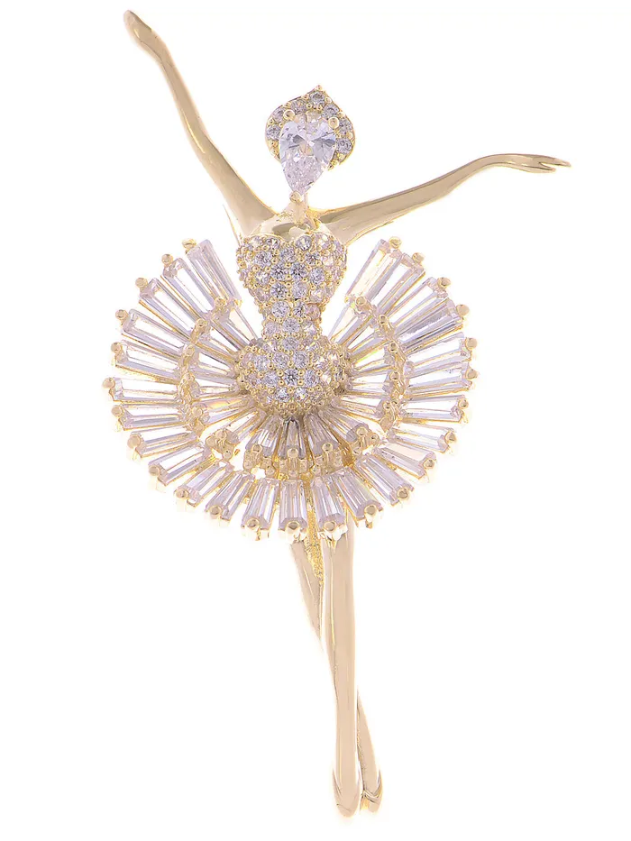 Alilang Alilang Fashion Gold Elegant Ballerina Dancing Women Crystal Rhinestone Brooch Pin Cubic Zirconia PreStyled Sets