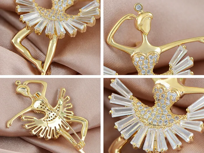 Alilang Alilang Fashion Gold Elegant Ballerina Dancing Women Crystal Rhinestone Brooch Pin Cubic Zirconia PreStyled Sets Alilang Alilang Fashion Gold Elegant Ballerina Dancing Women Crystal Rhinestone Brooch Pin Cubic Zirconia PreStyled Sets