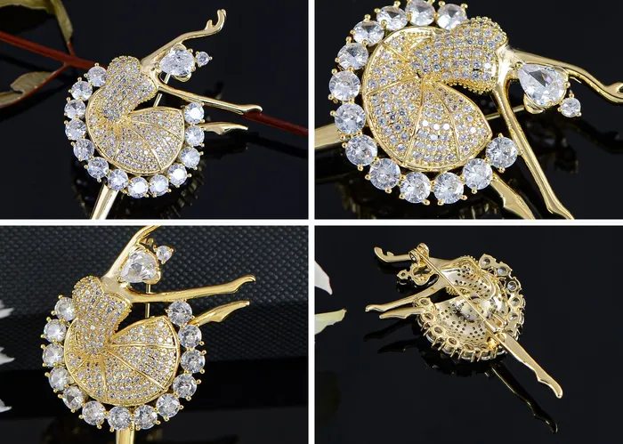 Alilang Alilang Fashion Gold Elegant Ballerina Dancing Women Crystal Rhinestone Brooch Pin Cubic Zirconia PreStyled Sets Alilang Alilang Fashion Gold Elegant Ballerina Dancing Women Crystal Rhinestone Brooch Pin Cubic Zirconia PreStyled Sets