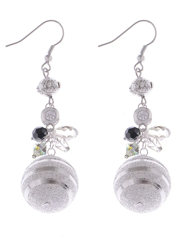 Alilang Earrings Swarovski Crystal Element Silver Retro Disco Striped Ball Beaded Dangle Earrings Alilang Earrings Swarovski Crystal Element Silver Retro Disco Striped Ball Beaded Dangle Earrings