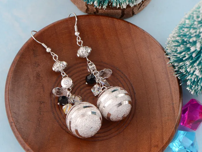 Alilang Earrings Swarovski Crystal Element Silver Retro Disco Striped Ball Beaded Dangle Earrings Alilang Earrings Swarovski Crystal Element Silver Retro Disco Striped Ball Beaded Dangle Earrings