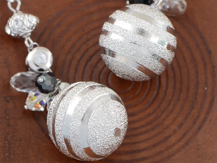 Alilang Earrings Swarovski Crystal Element Silver Retro Disco Striped Ball Beaded Dangle Earrings Alilang Earrings Swarovski Crystal Element Silver Retro Disco Striped Ball Beaded Dangle Earrings