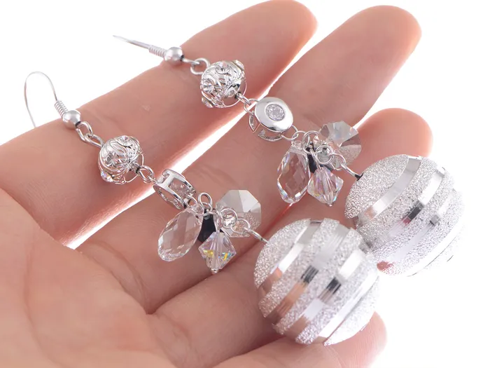 Alilang Earrings Swarovski Crystal Element Silver Retro Disco Striped Ball Beaded Dangle Earrings Alilang Earrings Swarovski Crystal Element Silver Retro Disco Striped Ball Beaded Dangle Earrings