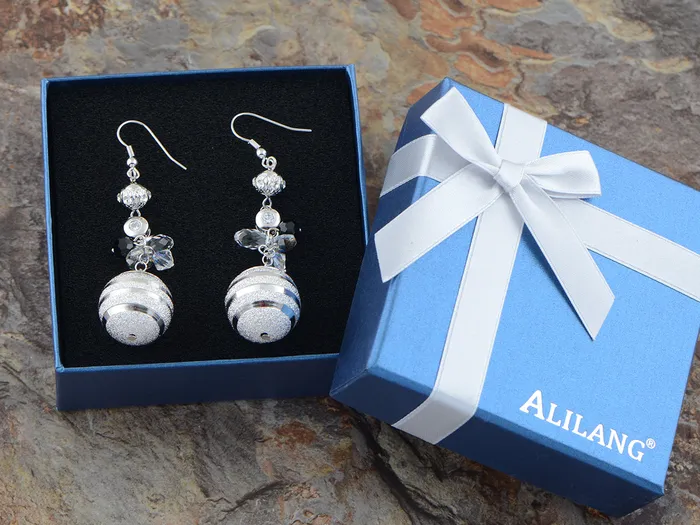 Alilang Earrings Swarovski Crystal Element Silver Retro Disco Striped Ball Beaded Dangle Earrings Alilang Earrings Swarovski Crystal Element Silver Retro Disco Striped Ball Beaded Dangle Earrings
