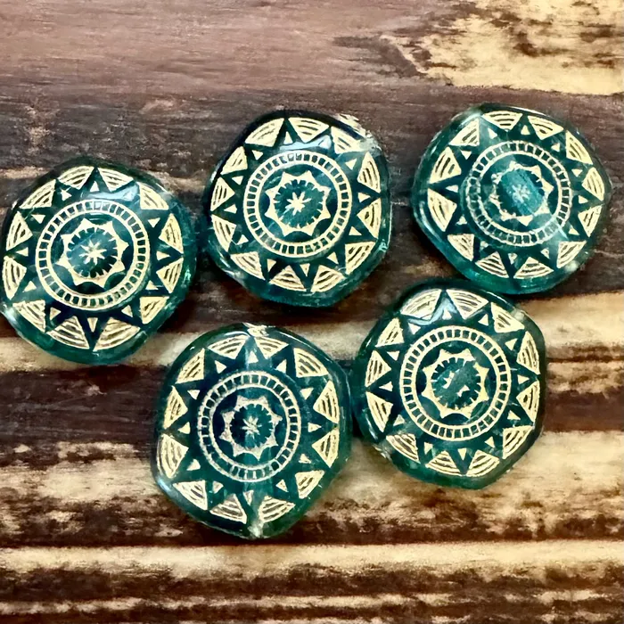 Aunties Beads Direct PreStyled Sets BCB0697 Resin Disc Sun Focal Beads TealGold 18mm Pkg 5 Aunties Beads Direct PreStyled Sets BCB0697 Resin Disc Sun Focal Beads TealGold 18mm Pkg 5
