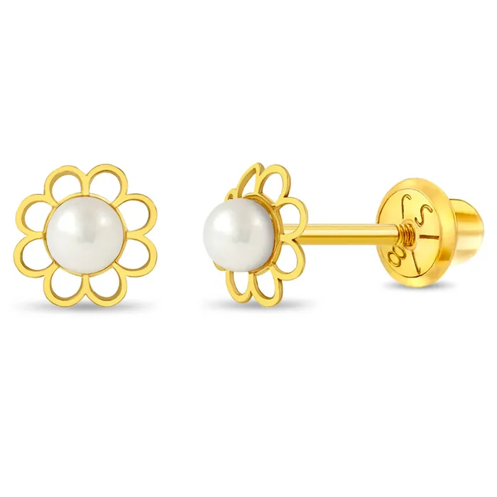 Baby Screw Back Earrings Earrings 18k Gold Flower Freshwater Pearl Baby Toddler Kids Earrings Safety Screw Back Baby Screw Back Earrings Earrings 18k Gold Flower Freshwater Pearl Baby Toddler Kids Earrings Safety Screw Back