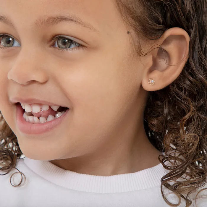 Baby Screw Back Earrings Earrings 18k Gold Flower Freshwater Pearl Baby Toddler Kids Earrings Safety Screw Back