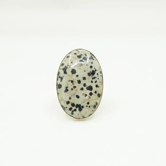 Dalmatian Jasper Gemstone Ring Set In 9ct Gold Silver DETERMINATION aliceeden Rings