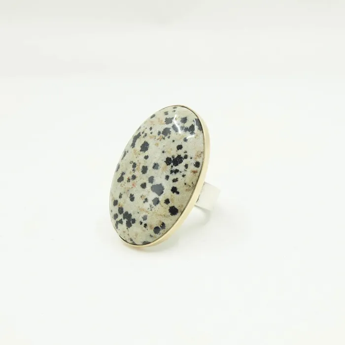 Dalmatian Jasper Gemstone Ring Set In 9ct Gold Silver DETERMINATION aliceeden Rings
