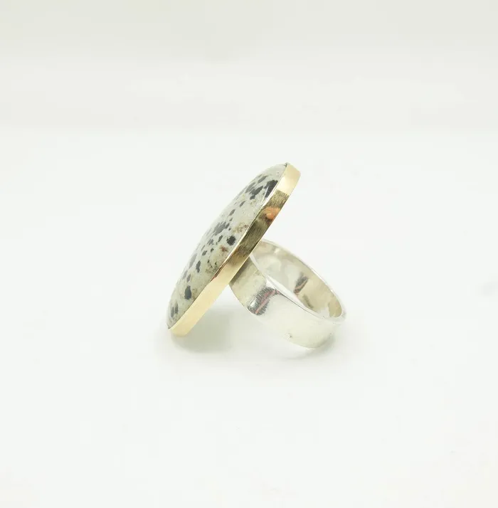 Dalmatian Jasper Gemstone Ring Set In 9ct Gold Silver DETERMINATION aliceeden Rings