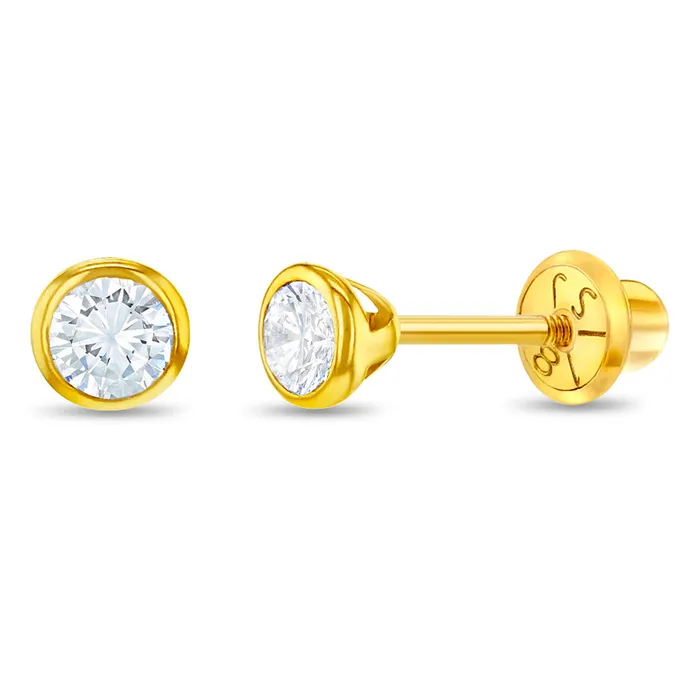 Earrings Baby Screw Back Earrings 18k Gold Tiny Bezel Set CZ Baby Toddler Kids Earrings Safety Screw Back Earrings Baby Screw Back Earrings 18k Gold Tiny Bezel Set CZ Baby Toddler Kids Earrings Safety Screw Back