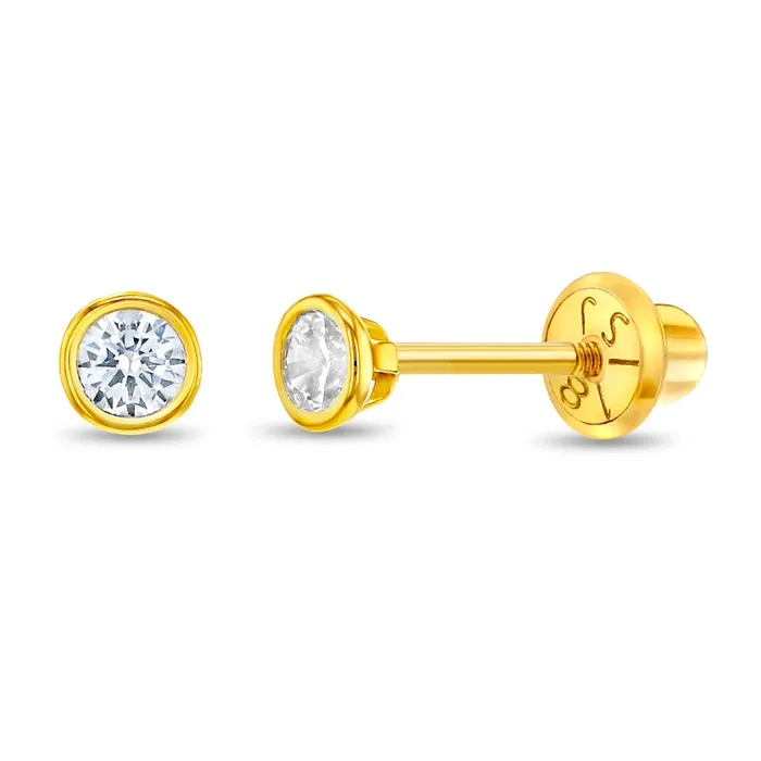 Earrings Baby Screw Back Earrings 18k Gold Tiny Bezel Set CZ Baby Toddler Kids Earrings Safety Screw Back