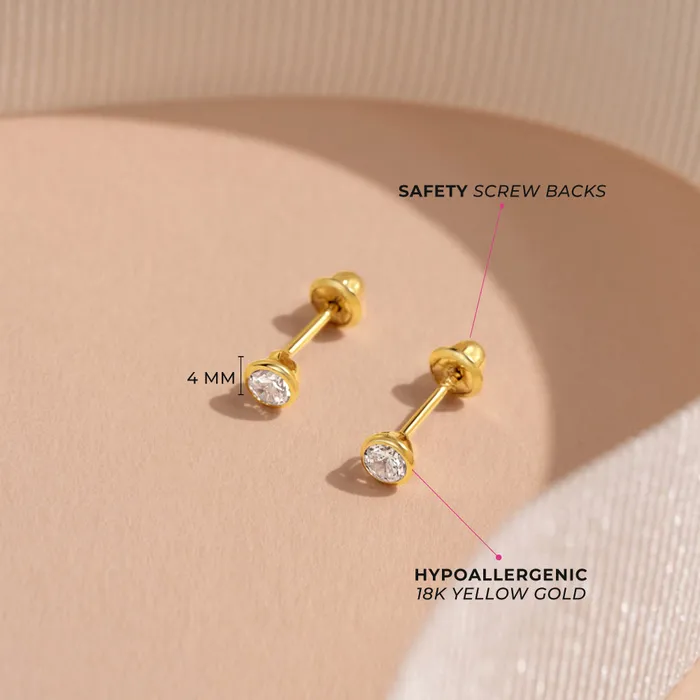 Earrings Baby Screw Back Earrings 18k Gold Tiny Bezel Set CZ Baby Toddler Kids Earrings Safety Screw Back