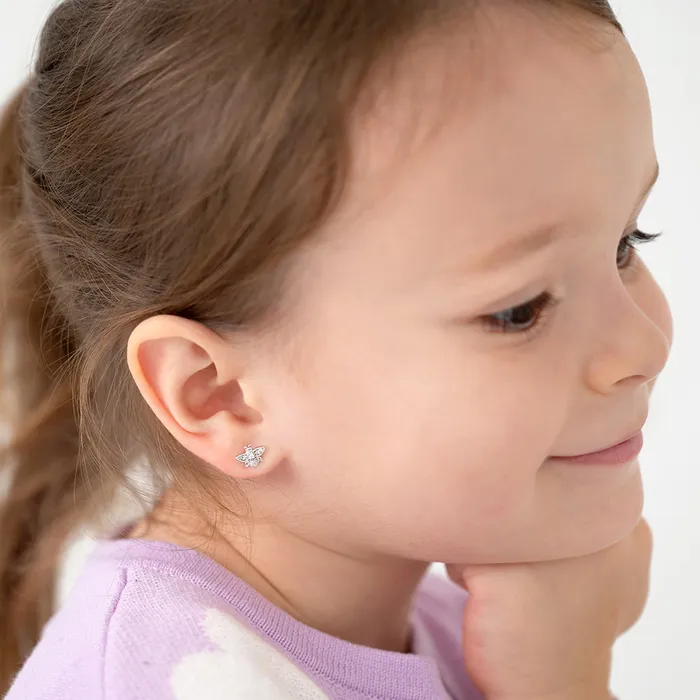 Earrings Kids Screw Back Earrings CZ Bee Kids Childrens Girls Earrings Screw Back Sterling Silver