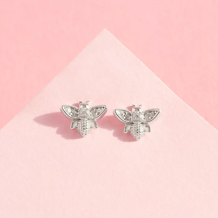 Earrings Kids Screw Back Earrings CZ Bee Kids Childrens Girls Earrings Screw Back Sterling Silver