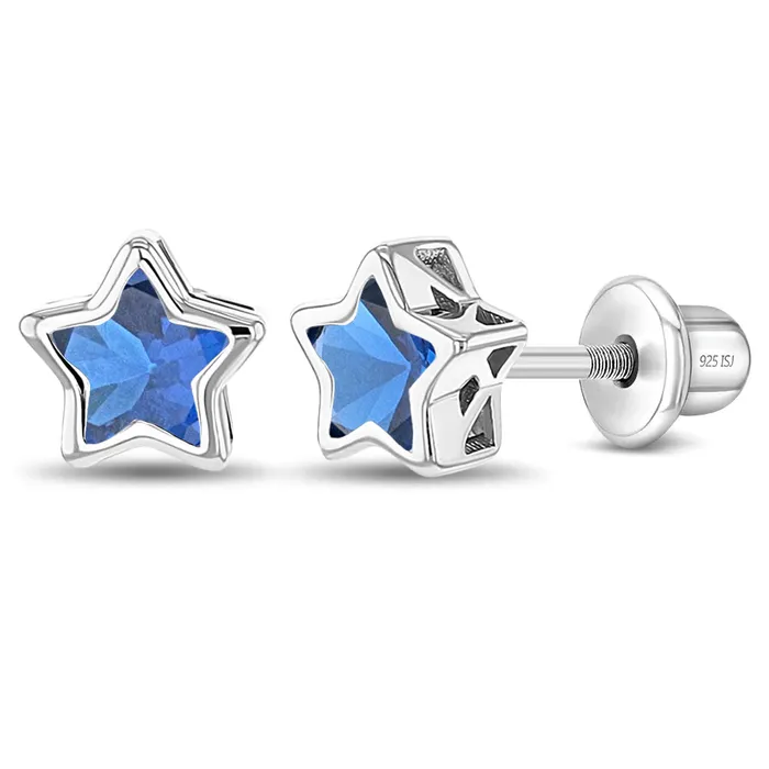 Earrings Kids Screw Back Earrings CZ Birthstone Stars Kids Childrens Girls Earrings Screw Back Sterling Silver