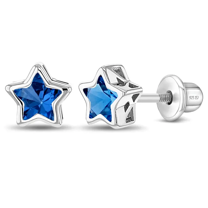 Earrings Kids Screw Back Earrings CZ Birthstone Stars Kids Childrens Girls Earrings Screw Back Sterling Silver