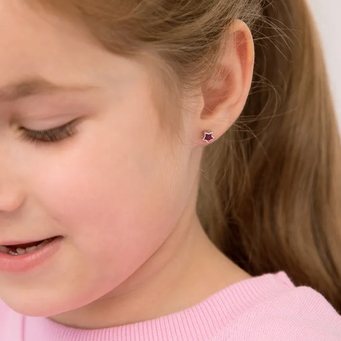 Earrings Kids Screw Back Earrings CZ Birthstone Stars Kids Childrens Girls Earrings Screw Back Sterling Silver