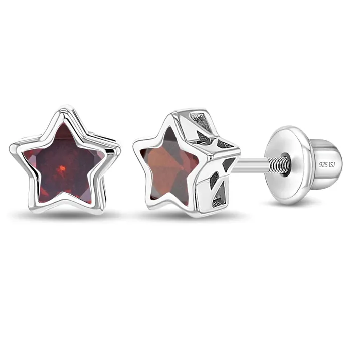 Earrings Kids Screw Back Earrings CZ Birthstone Stars Kids Childrens Girls Earrings Screw Back Sterling Silver