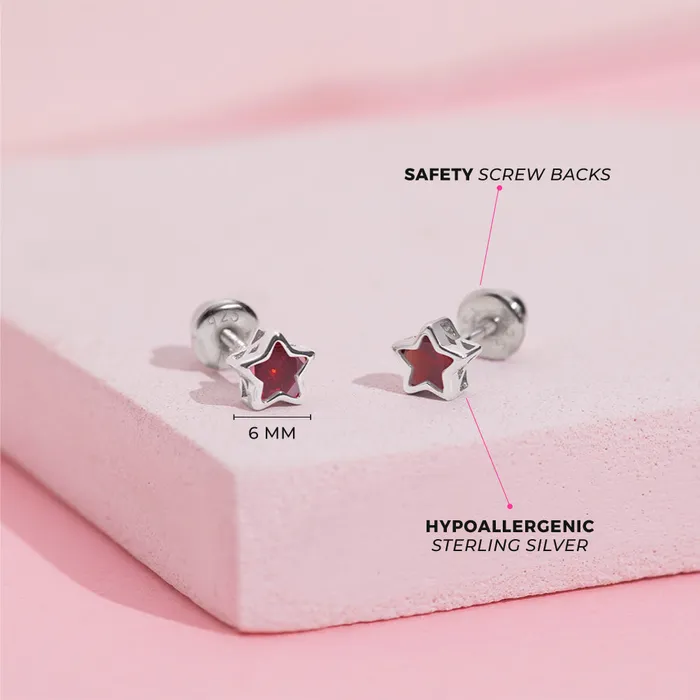 Earrings Kids Screw Back Earrings CZ Birthstone Stars Kids Childrens Girls Earrings Screw Back Sterling Silver