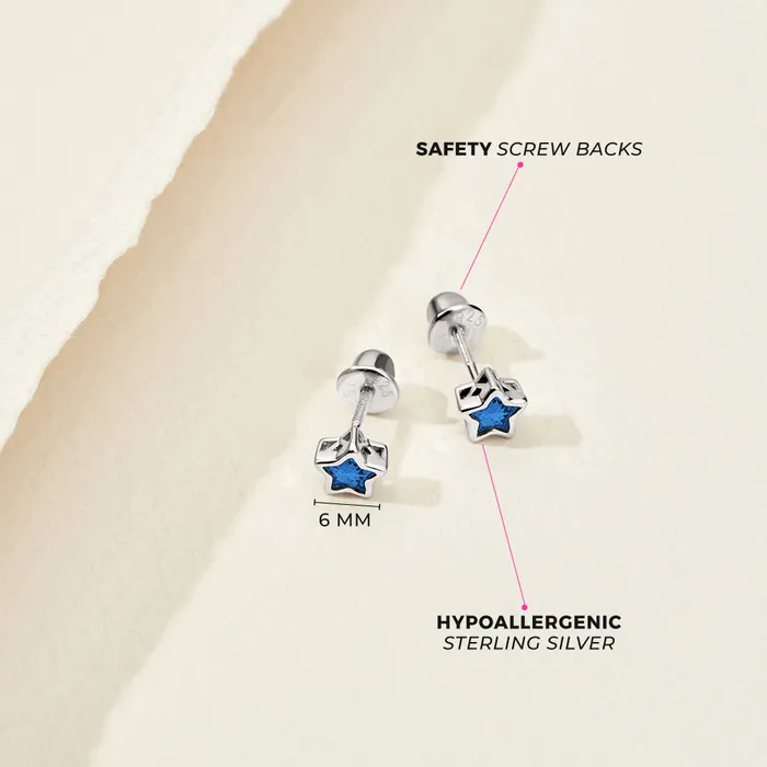 Earrings Kids Screw Back Earrings CZ Birthstone Stars Kids Childrens Girls Earrings Screw Back Sterling Silver